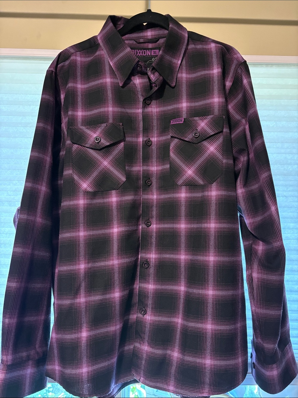DIXXON - Argon - XL - Black and Purple Plaid Button-Down Shirt